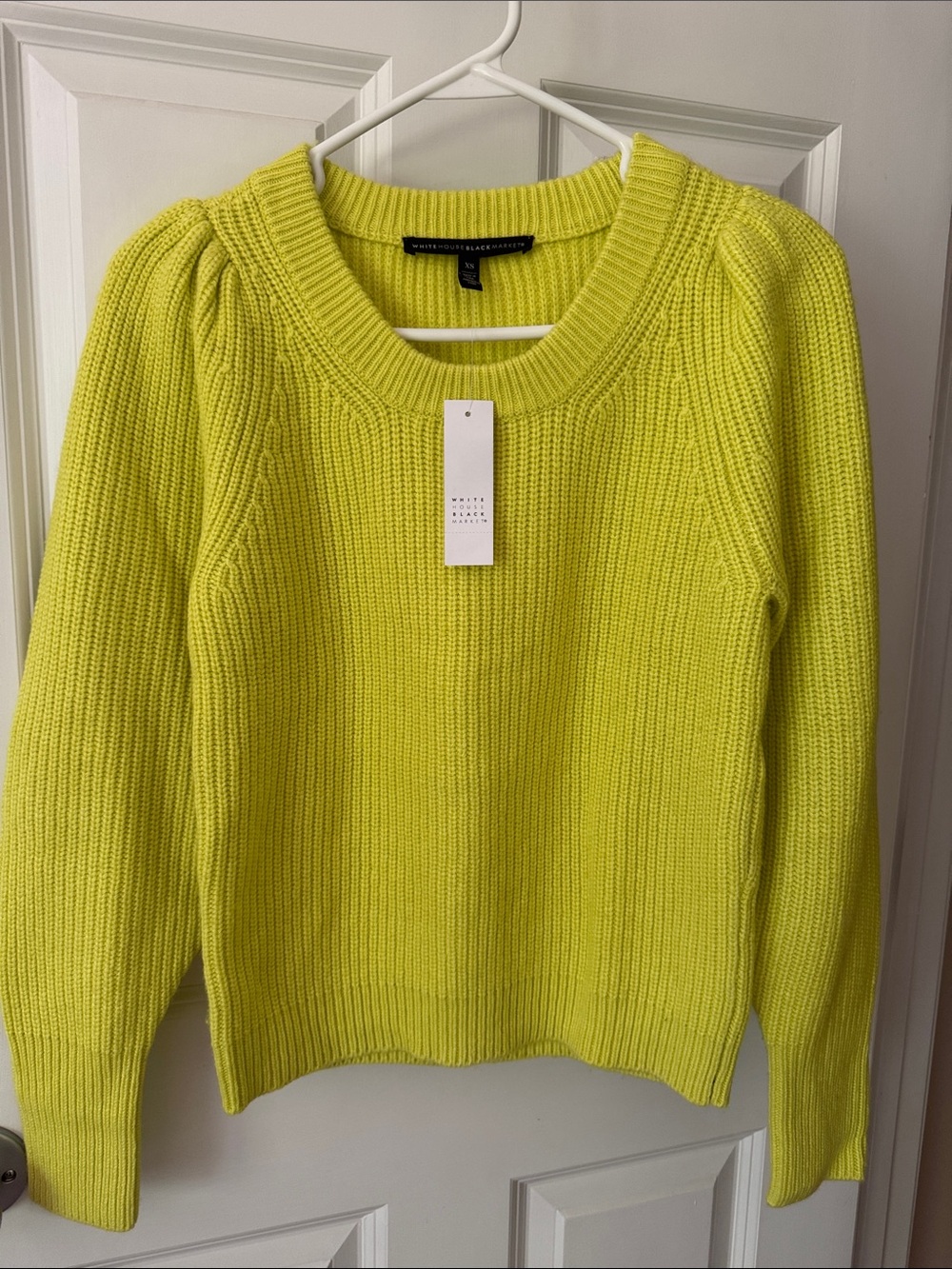 White House Black Market Neon Yellow Ribbed Crewneck Sweater